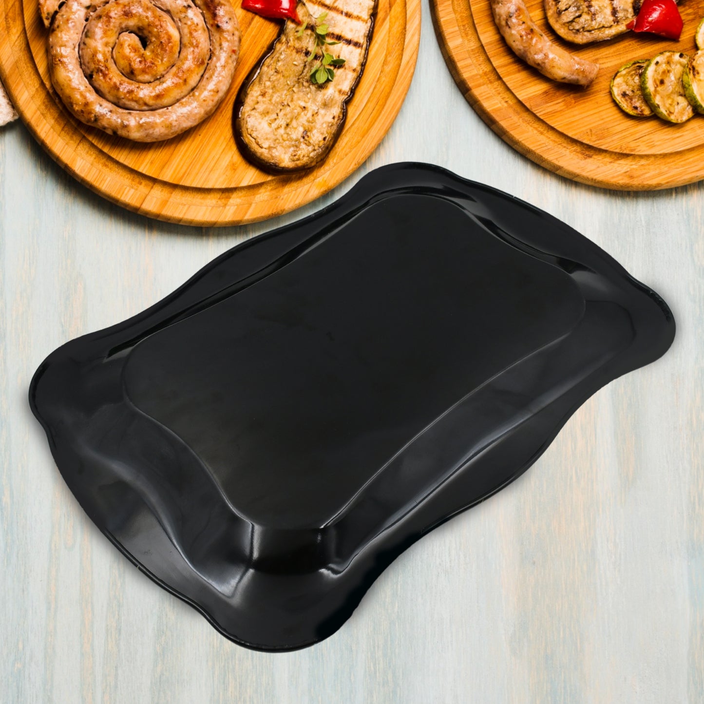 Stainless Steel Serving Tray With Flower Printed Rectangle Premium Dining Table Plate (18 X 8.5 Inch  1 Pc)