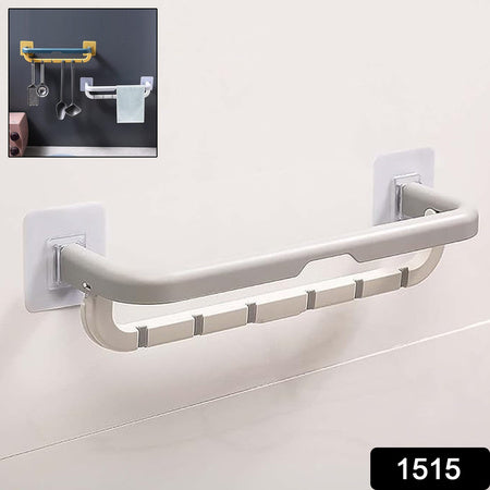 Wall Mounted Double Bar Towel Holder With Hooks  Multifunctional Adjustable Towels Rack For Kitchenbathroom  Folding Towel Shelf