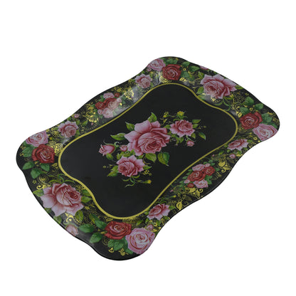 Stainless Steel Serving Tray With Flower Printed Rectangle Premium Dining Table Plate (18 X 8.5 Inch  1 Pc)