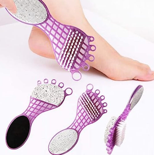 4 In 1 Pedicure Tool For Rough  Dry Feet Dual-Sided With Pumice Stone Soft Brush Steel Scrubber  Emery File Softens Hard Foot Corns  Calluses Cleanses  Smoothens Dull Feet