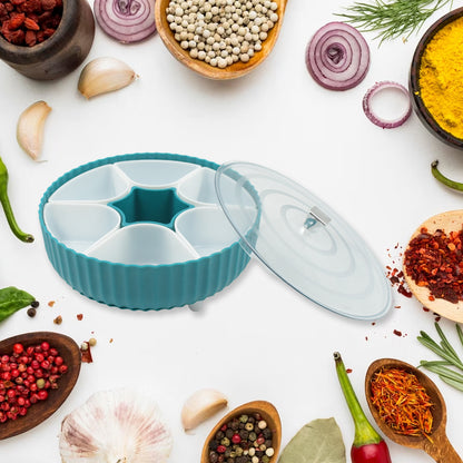 360 Revolving Spice Box  Dry Fruit Box Plastic 7 Compartment Box Suitable For Multipurpose Storage Use Like Dry Fruit  Spices  Pickle  Tea   Sugar Etc Kitchen Use