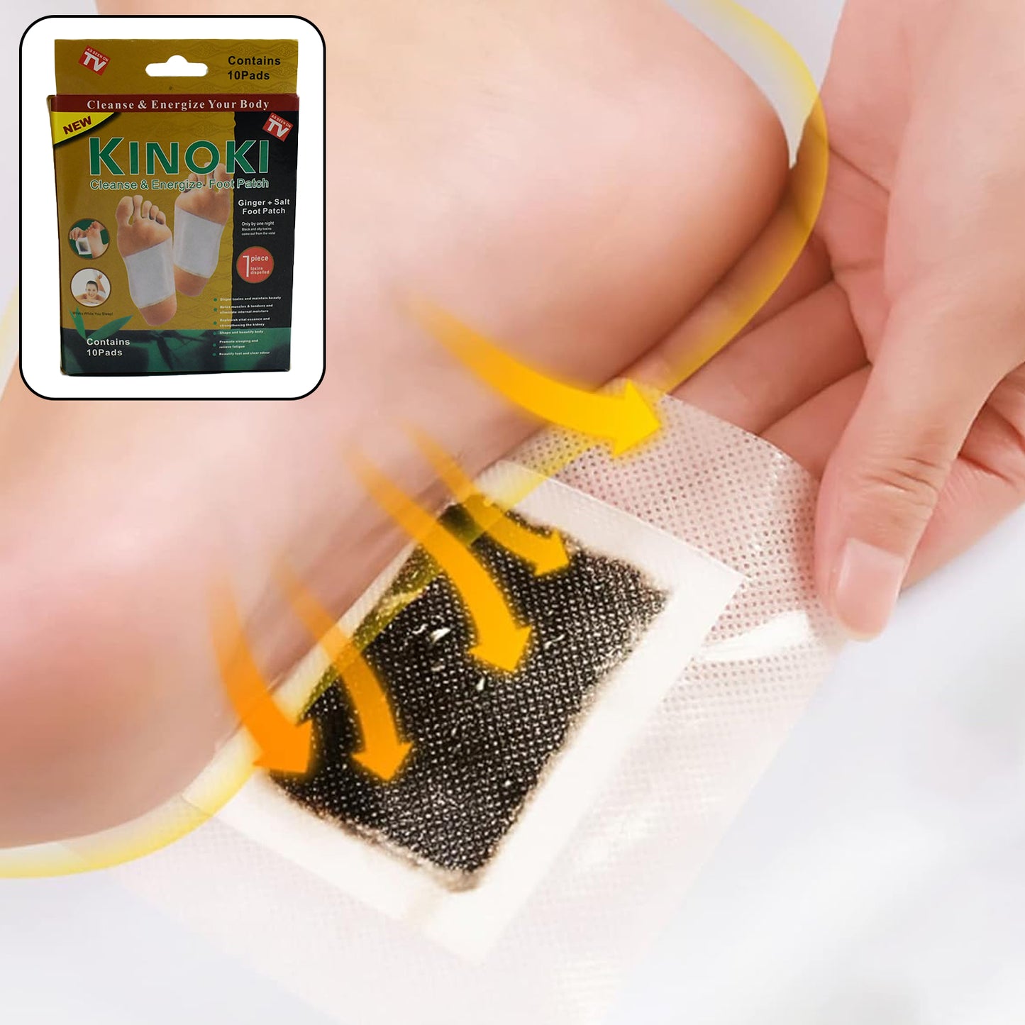 Kinoki Cleansing Detox Foot Pads Ginger  Salt Foot Patch -10Pcs (Free Size White)