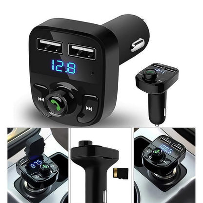 Car-X8 Bluetooth Fm Transmitter Kit For Hands-Free Call Receiver  Music Player  Call Receiver  Fast Mobile Charger Ports For All Smartphoneswith 3.1A Quick Charge Dual Usb Car Charger