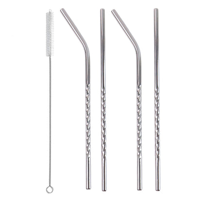Set Of 4 Stainless Steel Straws  Brush (2 Straight Straws 2 Bent Straws 1 Brush)