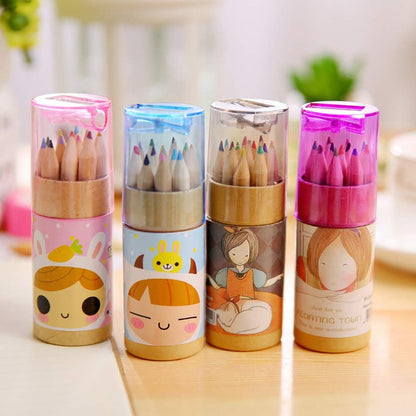 12 Colouring Pencils Kids Set Pencils Sharpener Mini Drawing Colored Pencils With Sharpener Kawaii Manual Pencil Cutter Coloring Pencil Accessory School Supplies For Kid Artists Writing Sketching