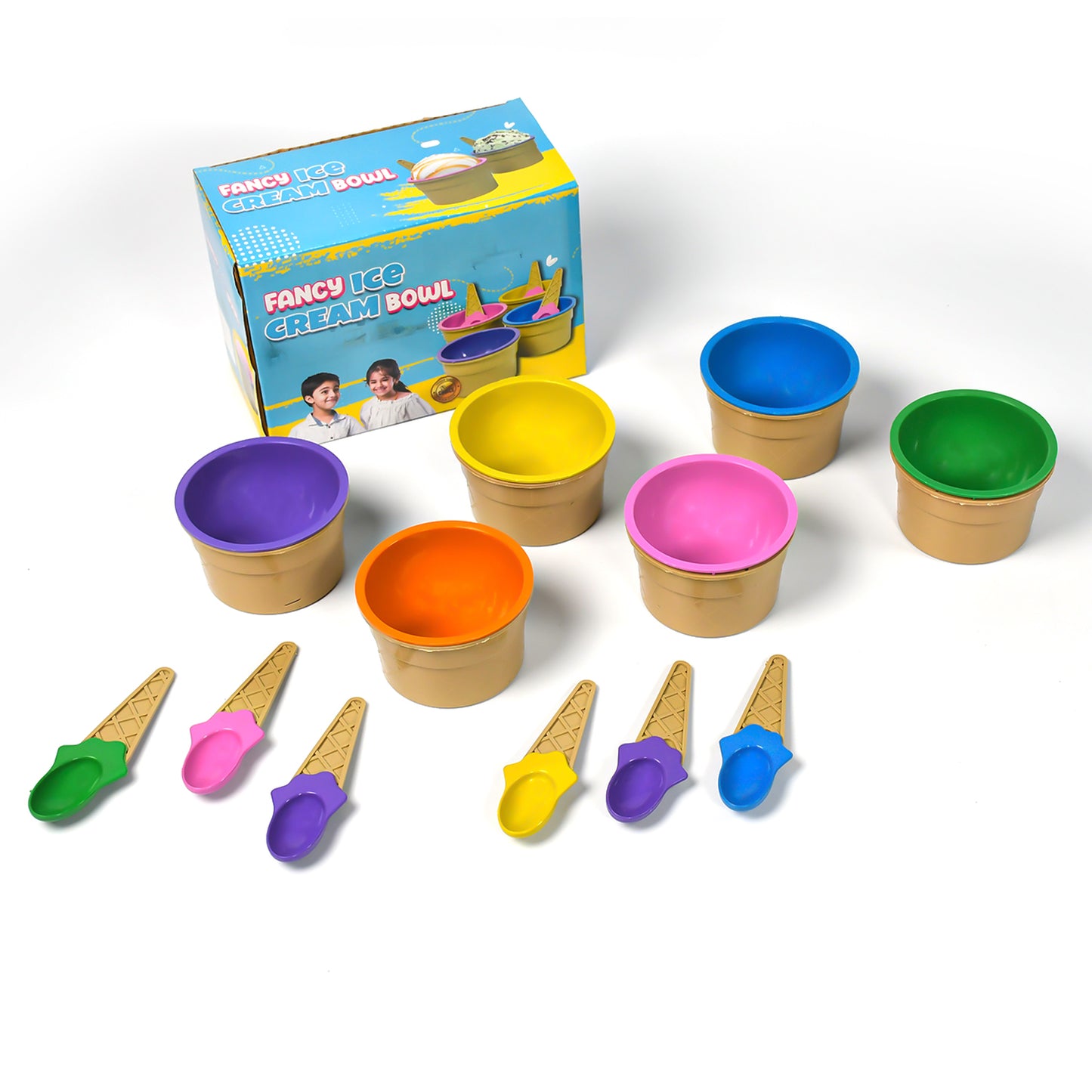 Ice-Cream Waffle Spoon Bowel Cup Set  Premium Ice Cream Set  Ice-Cream Bowel With Spoon  6 Units Couple Bowl Set  Color Box
