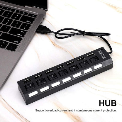 Usb Splitter Multi Port Usb 2.0 Hub 7 Port With Independent Onoff Switch And Led Indicators Usb A Port Data Hub Suitable For Pc Computer Keyboard Laptop Mobile Hdd Flash Drive Camera Etc