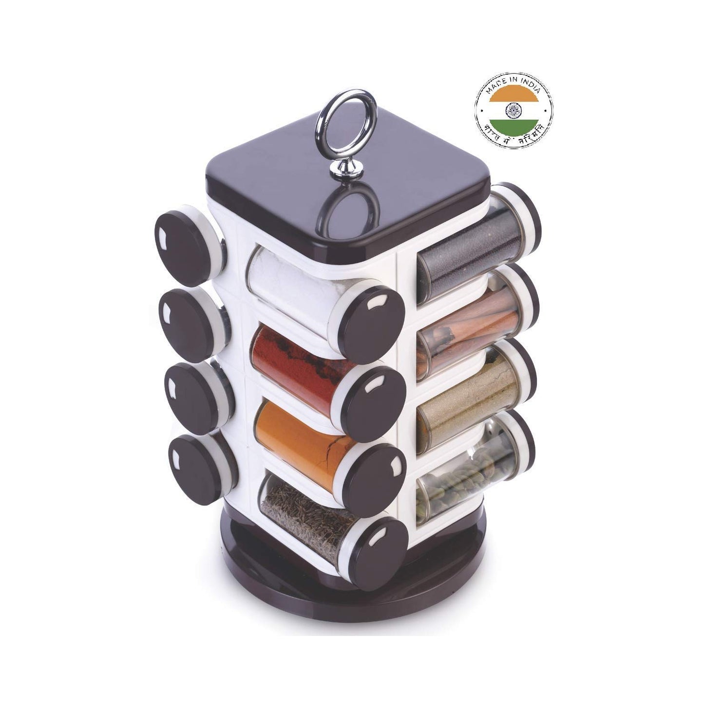 Ganesh Multipurpose Revolving Spice Rack With 16 Pcs Dispenser Each 100 Ml Plastic Spice Abs Material 1 Piece Spice Set 1 Piece Spice Set  (Plastic)