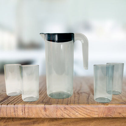 Apexcrystal Premium Jug With Lid  4 Pcs Glass (1500 Ml  300 Ml Approx  5 Pcs Set)