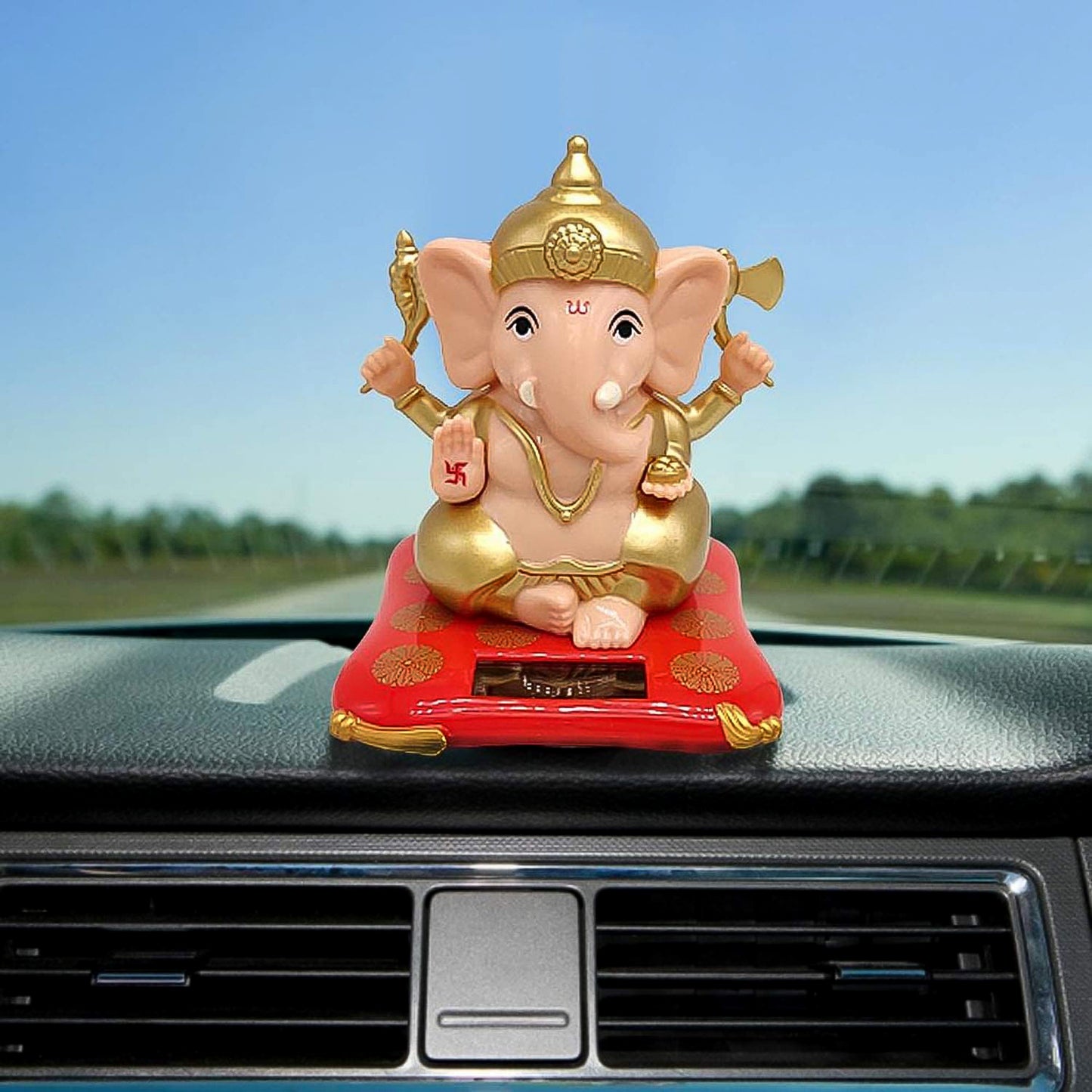 Decorative Medium Lord Ganesh Idol Decorative Statue With Solar-Powered Base (1 Pc)