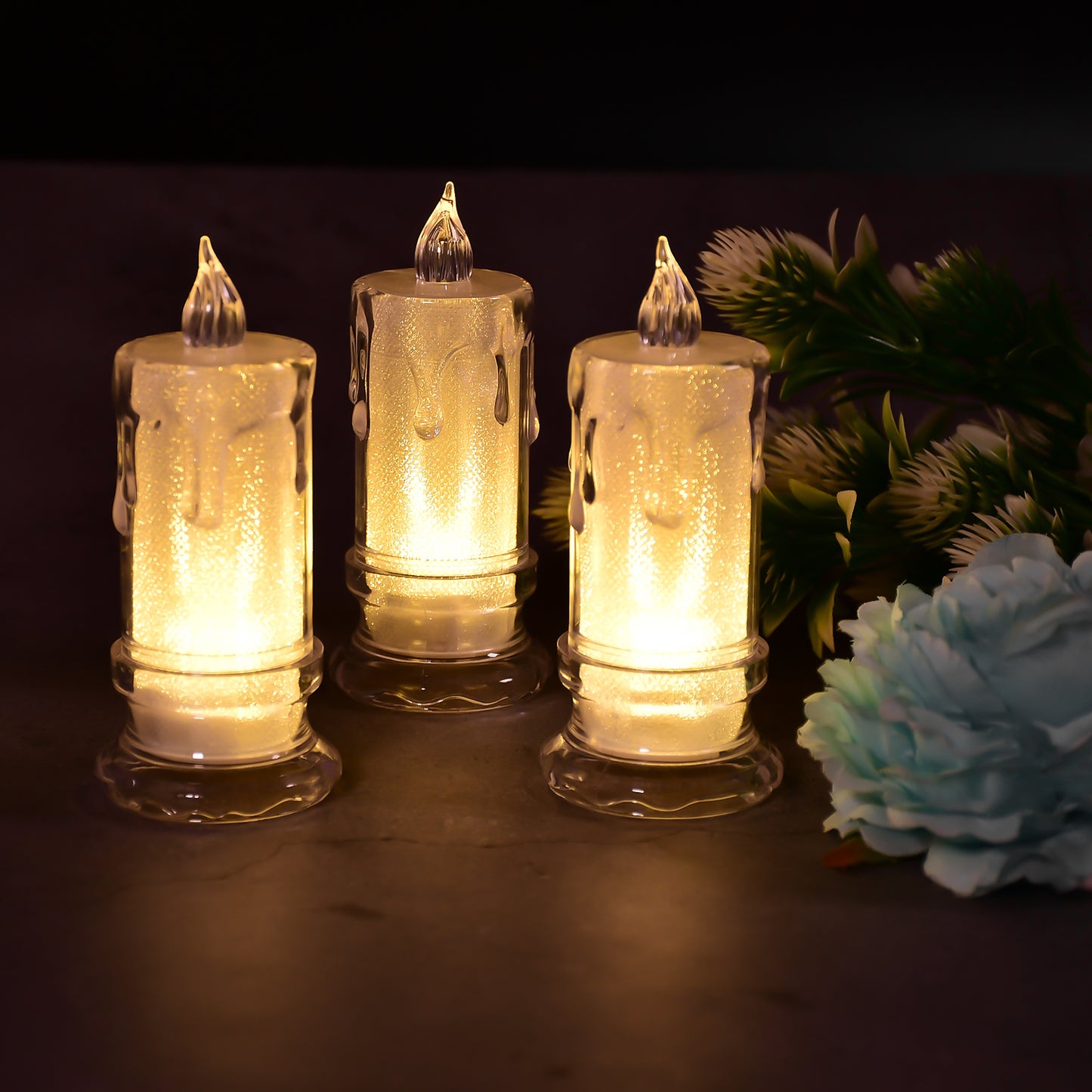 Big Size Flameless Melted Design Candles For Decoration (Set Of 12Pc)