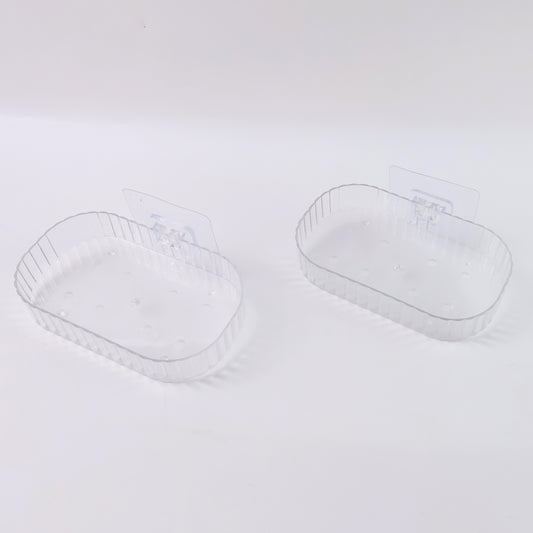 Selfadhesive Transparent Wall Mounted Soap Dish Holder (2 Pc)