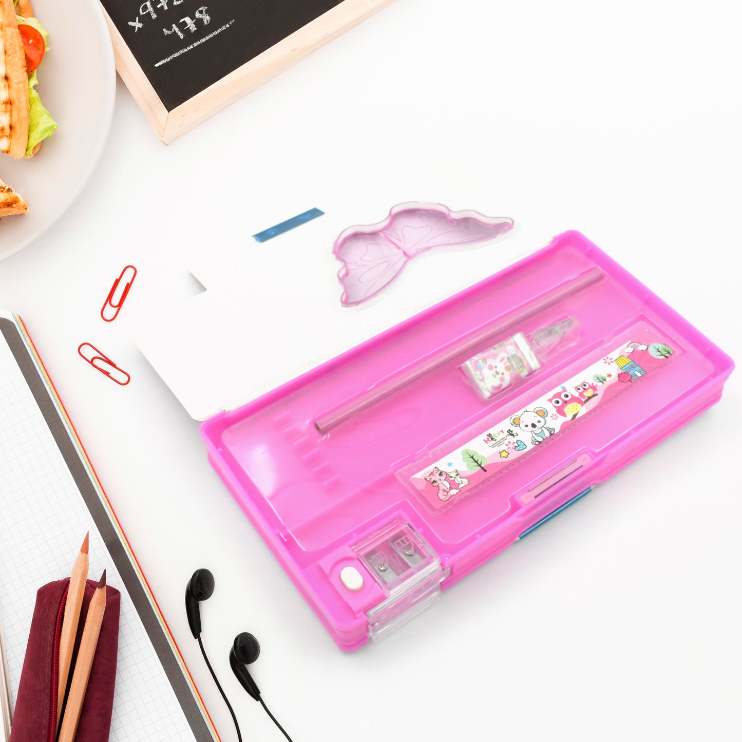 Printed Pencil Case For Kidsmulti Compartment Compass Pencil Box With Sharpener Eraser Pencil  Scale School Supplies Pencil Compass Boxstationery Case (Pack Of 1)
