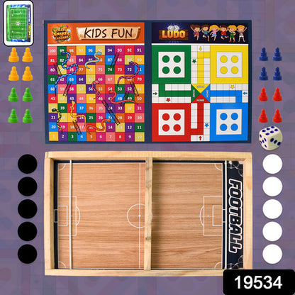 Wooden Board Game Set  Ludo Snakes  Ladders And Desktop Football (3-In-1)