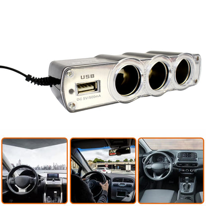 Triple 3 Way Car 12V Lighter Socket Splitter Usb Charger Power Adapter
