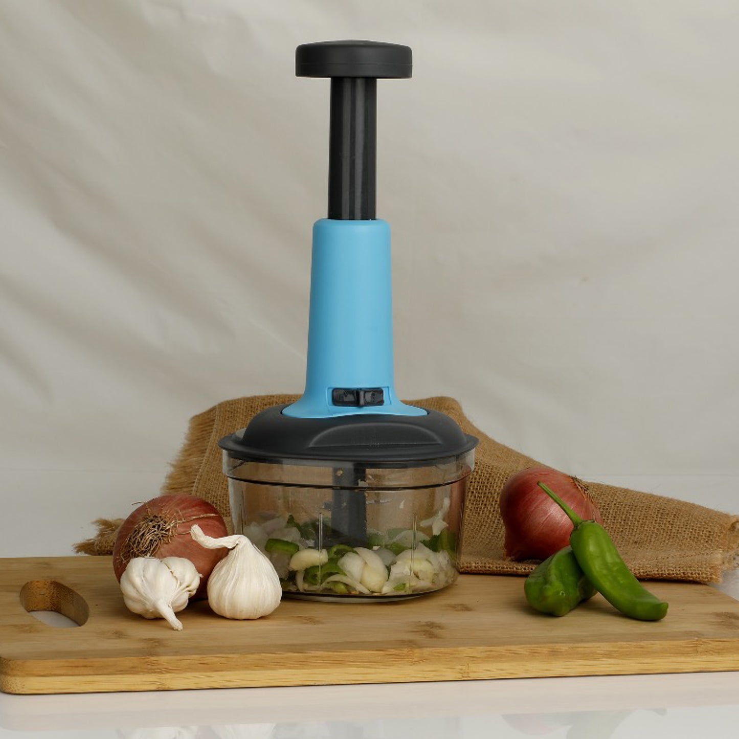 Push Chopper Manual Food Chopper And Hand Push Vegetable Chopper Cutter Mixer Set For Kitchen With 3 Stainless Steel Blade.