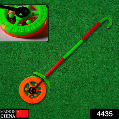 Plastic Single Wheel Push Run Toy With Handle And Two Lights On Wheel. Push Toy For Kids.