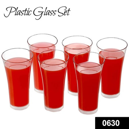 Stylish Look Plastic Juicy Glass Transparent Glasses Set 300Ml (6Pcs)