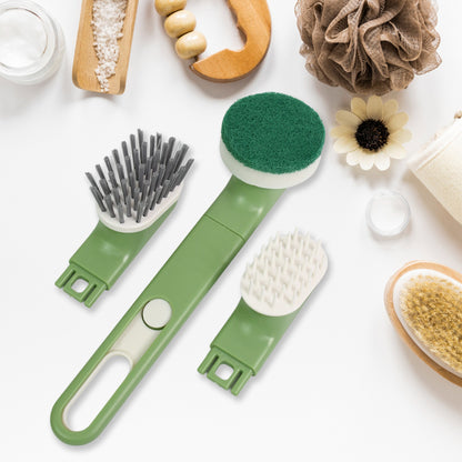 Dishbrush Set With Handle Replacement Heads Drain Tray In Kitchen (9 Pcs Set)