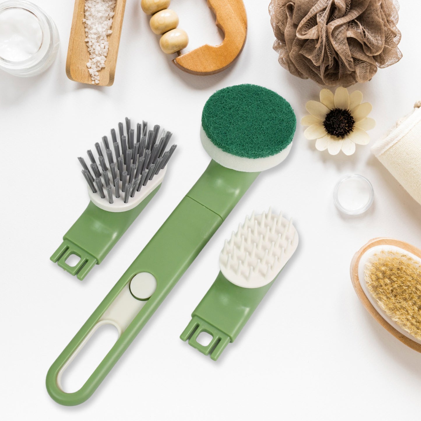 Dishbrush Set With Handle Replacement Heads Drain Tray In Kitchen (9 Pcs Set)