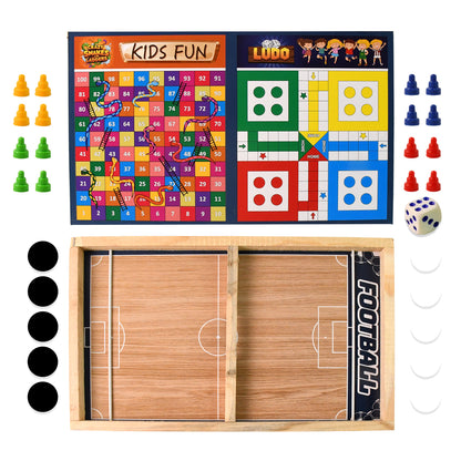 Wooden Board Game Set  Ludo Snakes  Ladders And Desktop Football (3-In-1)