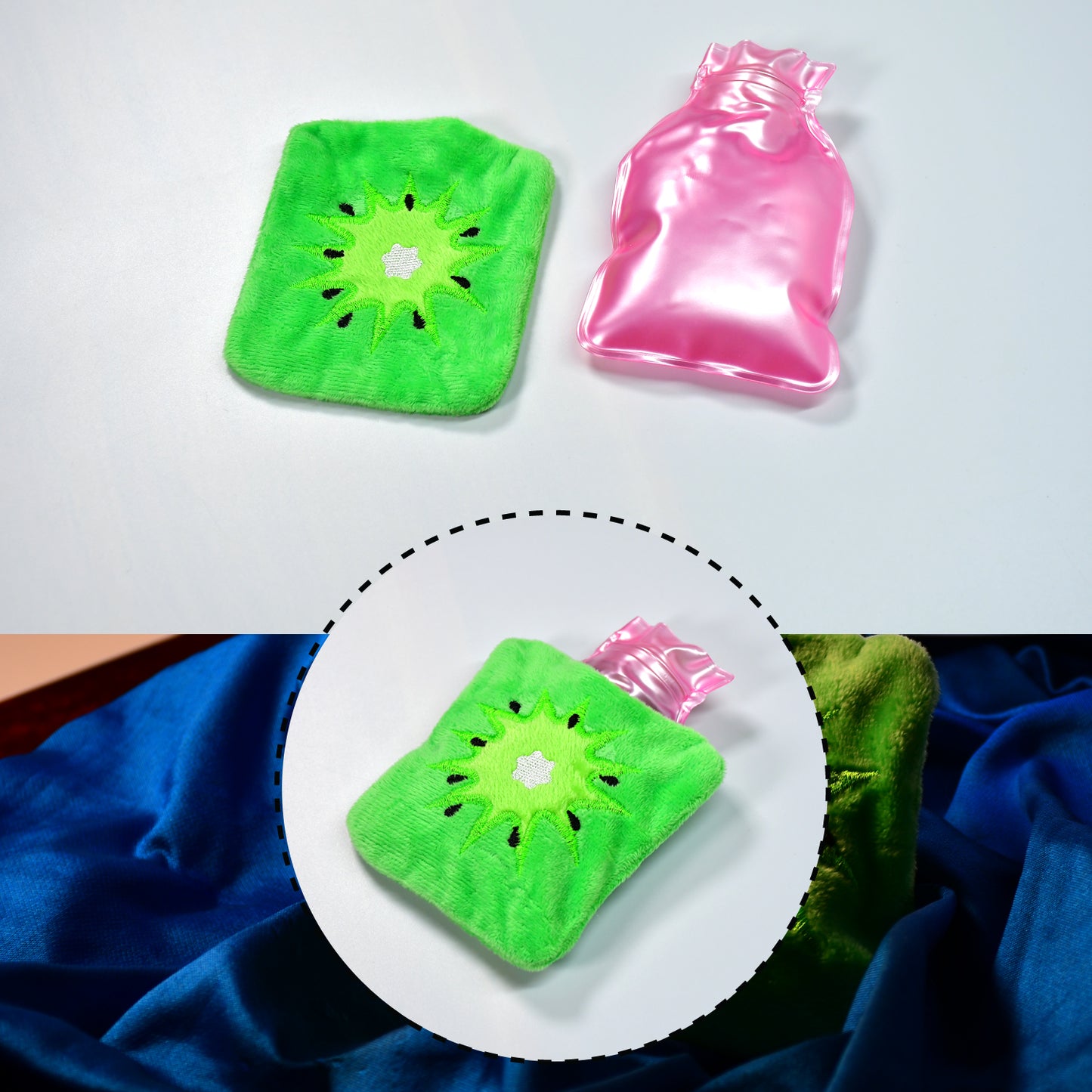 Green Sun Small Hot Water Bag With Cover For Pain Relief Neck Shoulder Pain And Hand Feet Warmer Menstrual Cramps.