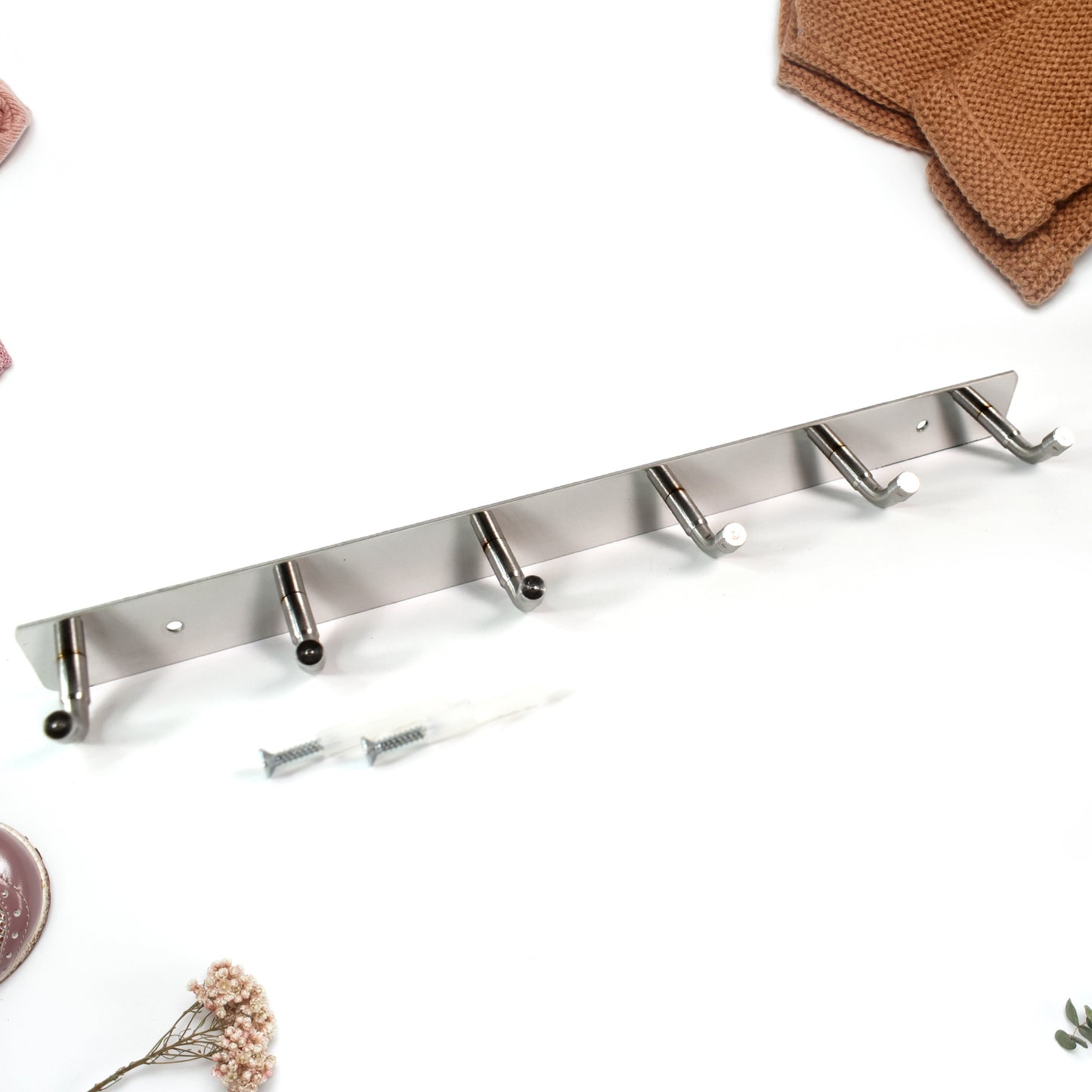 Stainless Steel Wall Mounted Coat 6 Hook Rack (32X3  1Pc)