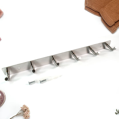 Stainless Steel Wall Mounted Coat 6 Hook Rack (32X3  1Pc)