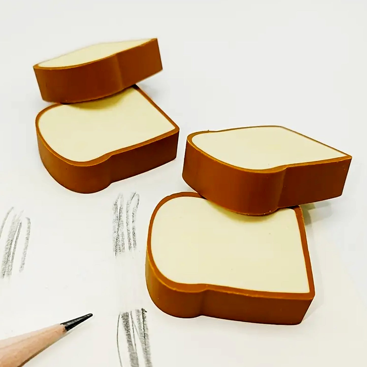 3D Toast Bread Shape Eraser For Kids Cartoons Erasers Toast Bread Erasers Bread Shaped Eraser For Students Gift Cute Fun Food Pencil Erasers For School Classroom Stationery For Boys  Girls (4 Pcs Set)