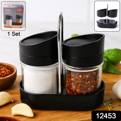 Apexhelix Salt N Pepper 2-Piece Plastic Jar Set With Stand