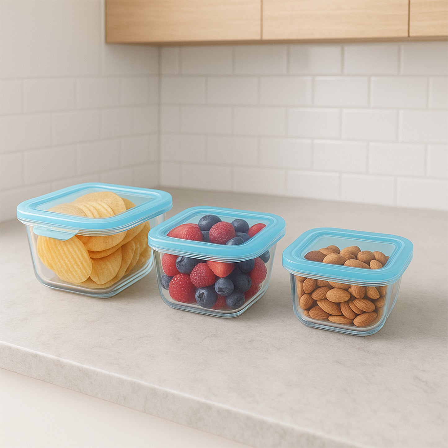 Premium Quality 3-Piece Square Glass Food Storage Container  Bowl Set