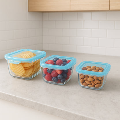 Premium Quality 3-Piece Square Glass Food Storage Container  Bowl Set