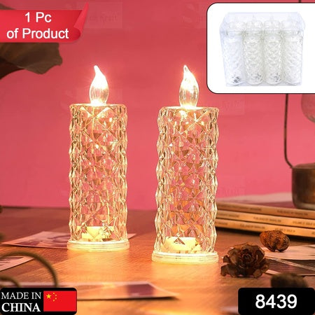 Rose Candles Led Flameless And Smokeless Decorative Acrylic Transparent Candles Led Tea Light Candle Perfect For Gifting Home Diwali Christmas Crystal Candle Lights (1 Pc)  (Moq - 12 Pc )