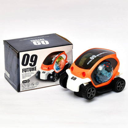 Plastic 360 Degree Rotating Stunt Car Toy For Kids - Bump And Go Action With 4D Lights And Music Plastic Mini Car With Disco Ball (1 Pc  Battery Not Included)