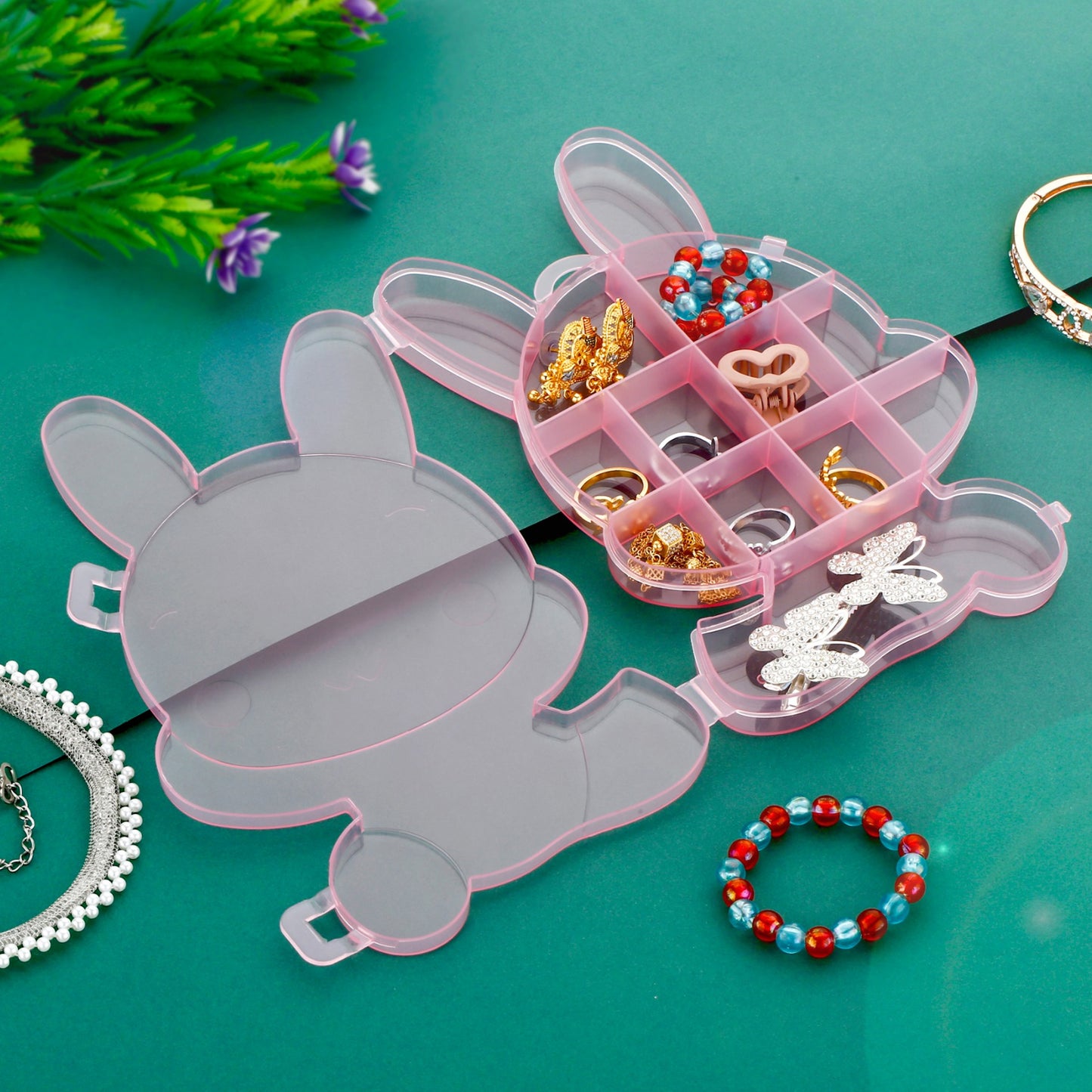 Transparent Cartoon Bear Clear Plastic Storage Box Jewelry Box Jewelry Organizer Holder Cabinets For Small Objects (1 Pc)