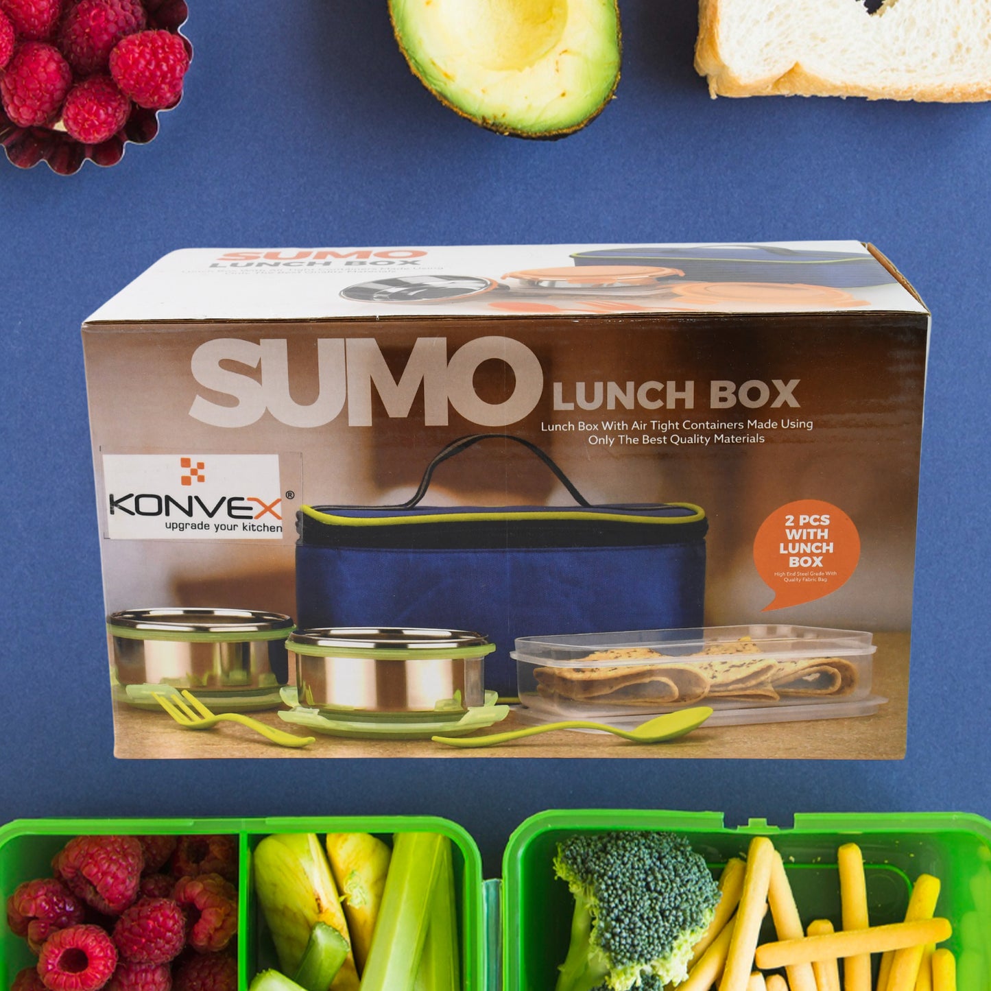 Sumolunch Box With Lunch Bag Plastic Lunch Box  Plastic Spoon Fork (2 Pc Set  With Lunch Box)