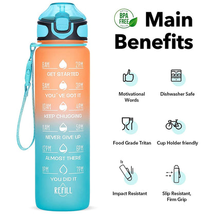 Motivational Water Bottle With Straw  Time Marker Bpa-Free Tritan Portable Gym Water Bottle Leakproof Reusable Special Design For Your Sports Activity Hiking Camping