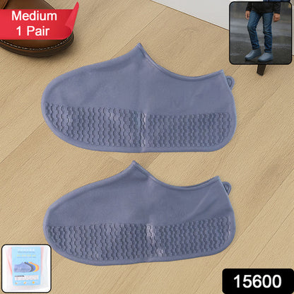 Grey Non-Slip Silicone Rain Reusable Anti Skid Waterproof Fordable Boot Shoe Cover (1 Pair )