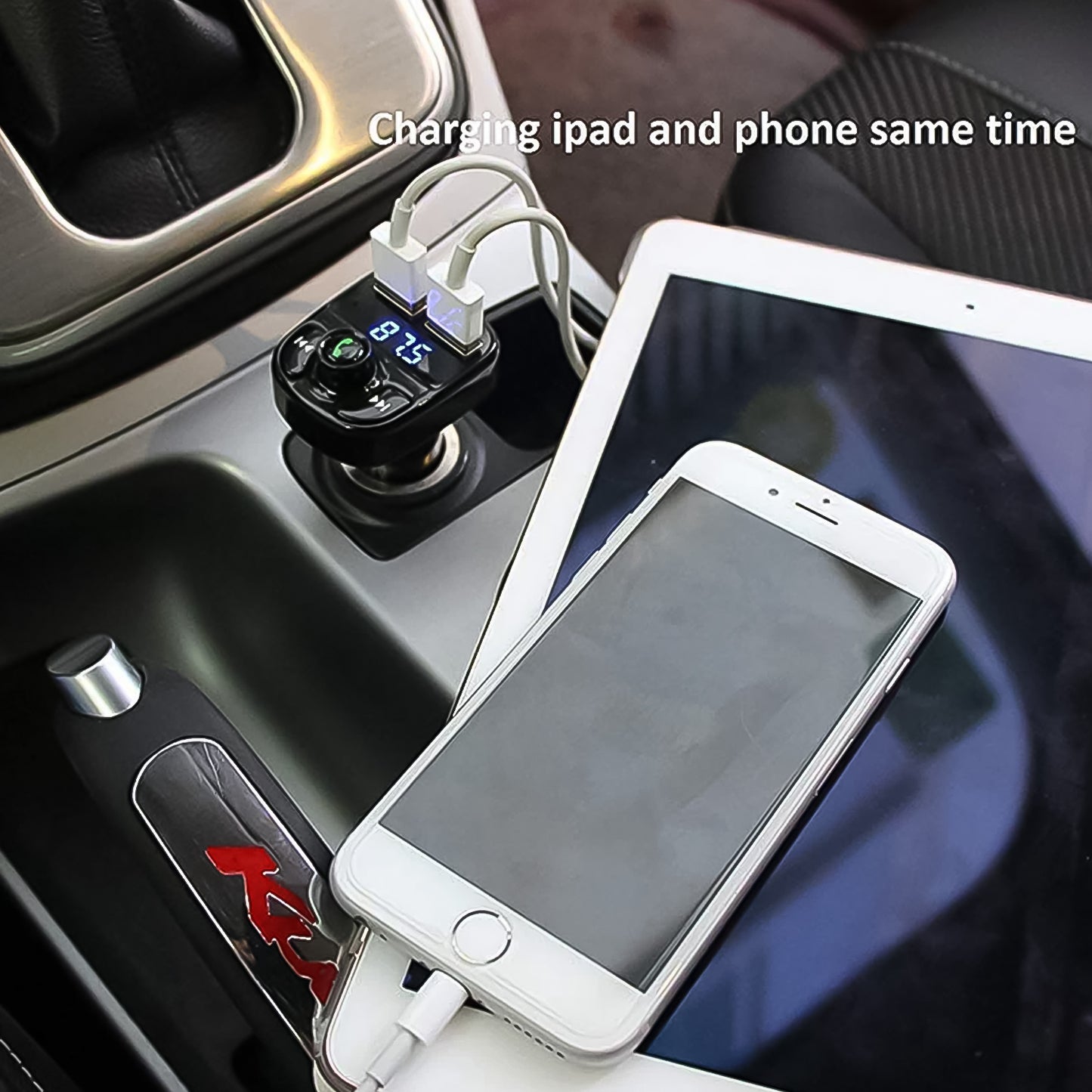 Car-X8 Bluetooth Fm Transmitter Kit For Hands-Free Call Receiver  Music Player  Call Receiver  Fast Mobile Charger Ports For All Smartphoneswith 3.1A Quick Charge Dual Usb Car Charger