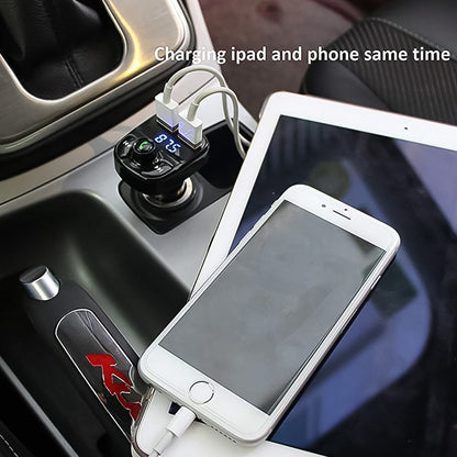 Car-X8 Bluetooth Fm Transmitter Kit For Hands-Free Call Receiver  Music Player  Call Receiver  Fast Mobile Charger Ports For All Smartphoneswith 3.1A Quick Charge Dual Usb Car Charger
