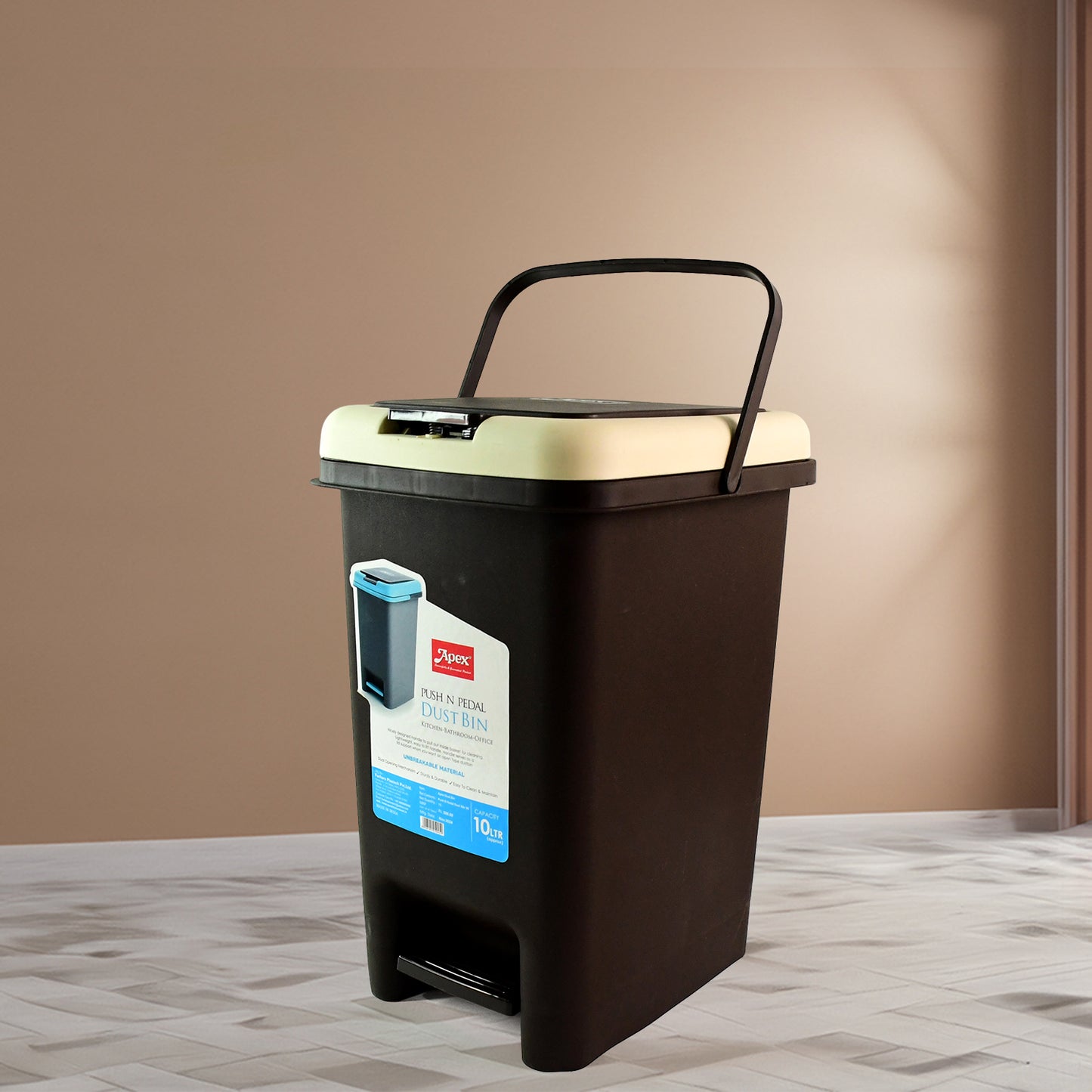 Apexpush N Pedal Plastic Dustbin 10L Capacity (1 Pc)