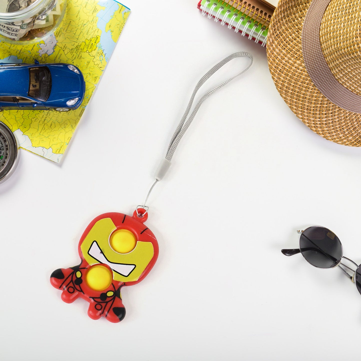 Creative Cartoon Superhero Style Mini Push Pop Bubble Keychain (1 Pc)