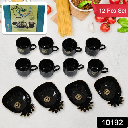 Pinejunction Ceramic Tea  Cups  Mug Set With Pineapple Shape Serving Bowl  (12 Pcs Set)