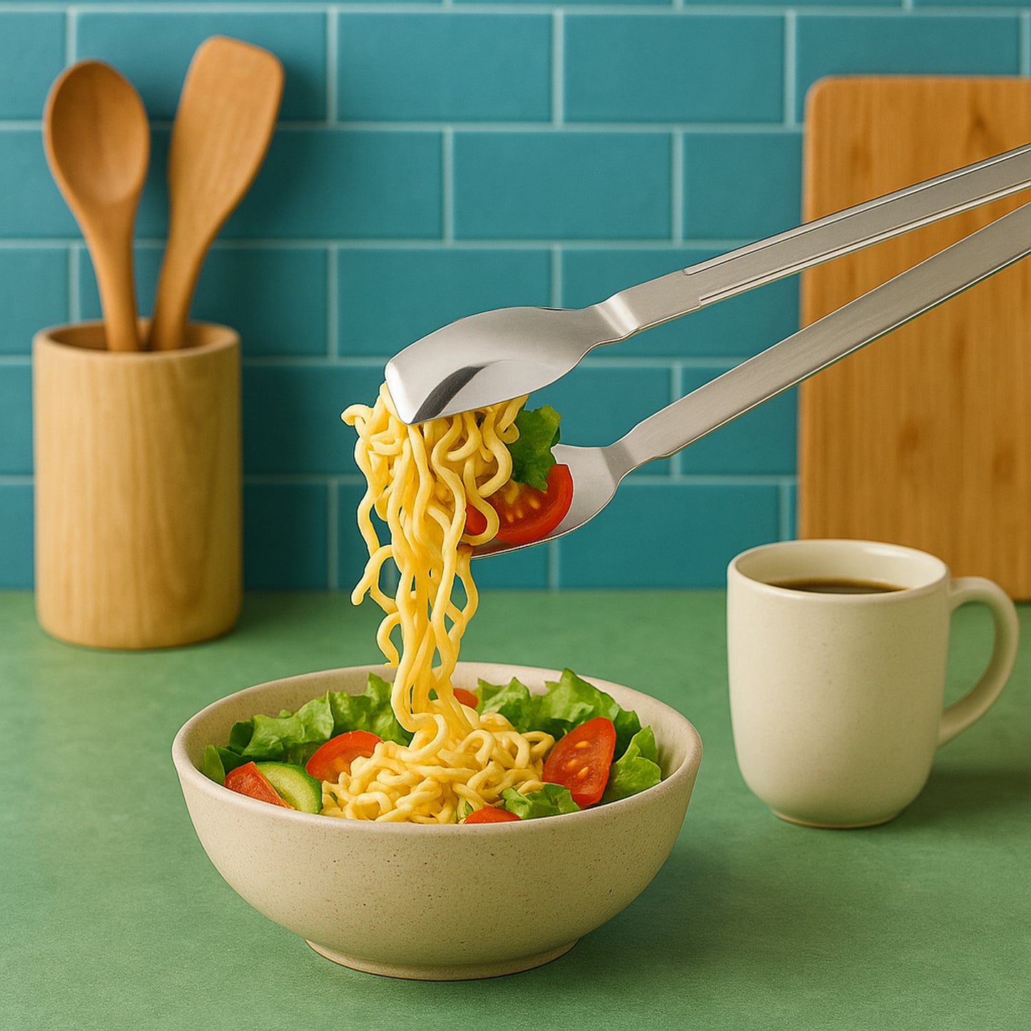 Stainless Steel Multipurpose Serving Tong  2-In-1 Pasta  Salad Tong (1 Pc)