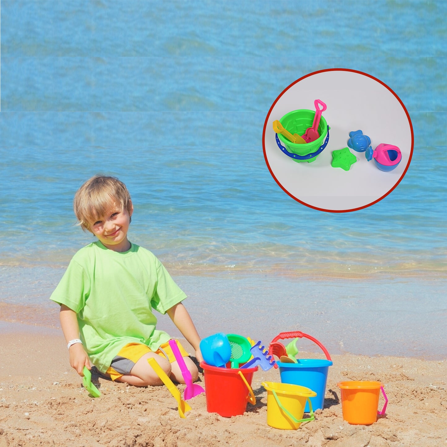 Sand Game Castle Building Plastic Beach Toy Set For Kids Summer Fun Creative Activity Playset Gardening Tool With Accessories  Bucket-Pack Of 6 Pcs