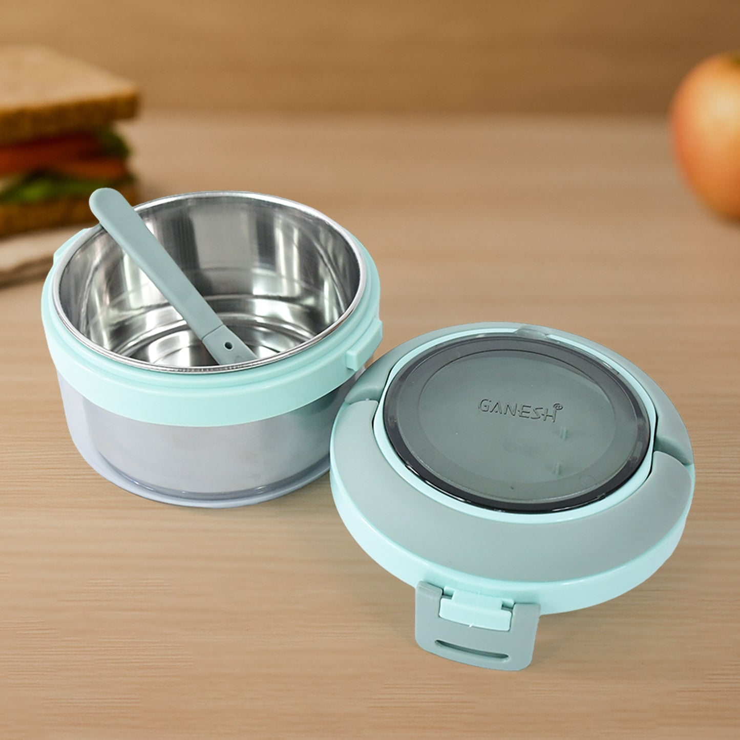 Ganesh Tiara 400Ml Stainless Steel Insulated Lunch Box With Leakproof Lid  Folding Spoon