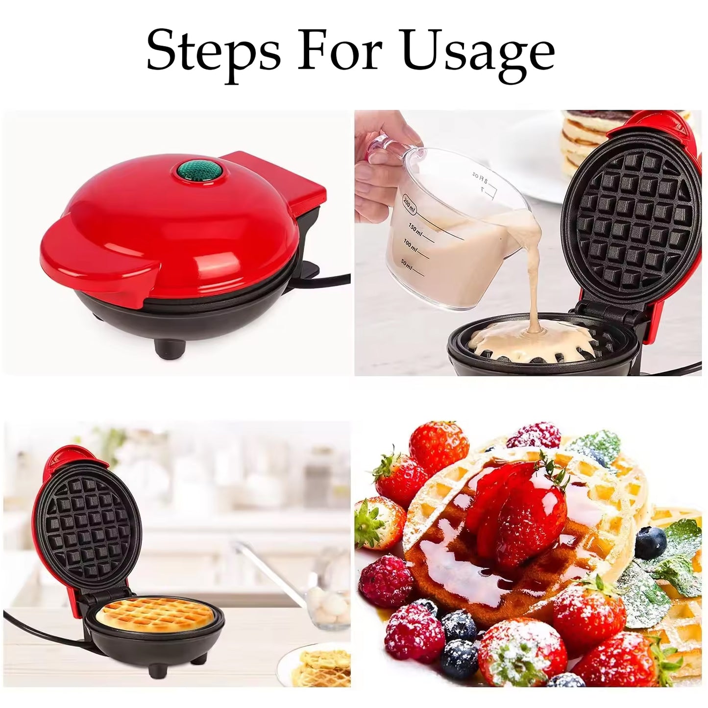 Miniwaffle Maker Machine Waffle Iron Home Appliances Kitchen Gift Easy To Clean On-Stick Surfaces Perfect Breakfast Dessert Sandwich Pan Cakes Paninis  Other Snacks Machine