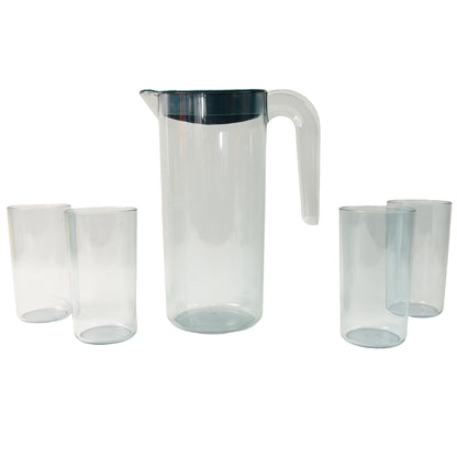 Apexcrystal Premium Jug With Lid  4 Pcs Glass (1500 Ml  300 Ml Approx  5 Pcs Set)