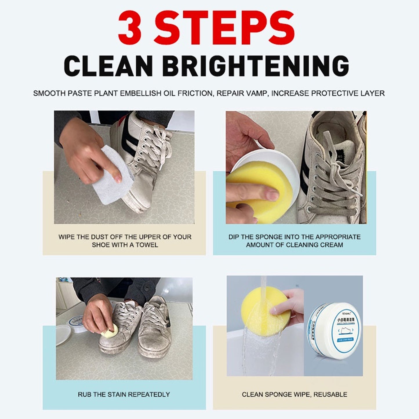 Stain Remover Cleansing Cream For Shoe Polish Sneaker Cleaning Kit Shoe Eraser Stain Remover White Rubber Sole Shoe Cleaner White Shoe Cleaning Cream Stain Remover (120 Gm Approx)