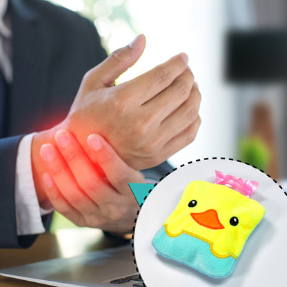 Yellow Duck Design Small Hot Water Bag With Cover For Pain Relief Neck Shoulder Pain And Hand Feet Warmer Menstrual Cramps.